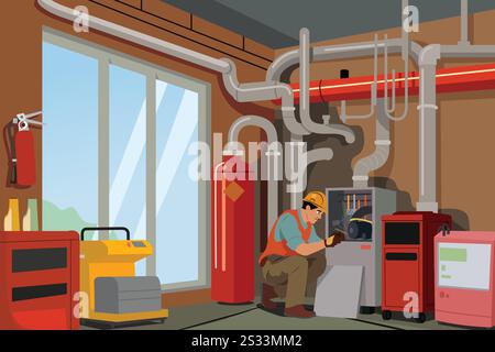 A vector illustration of Heater Air Conditioner Service Technician Stock Vector
