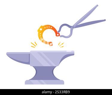 blacksmith iron tongs for forging a product. making a metal horseshoe. Stock Vector
