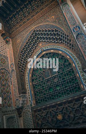 Ornate geometrical woodwork in Fes, Morocco, Africa Stock Photo