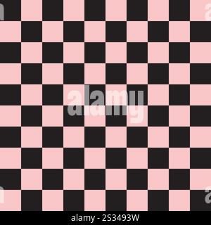 Vector seamless pattern of pink checkered chess board texture isolated on black background Stock Vector