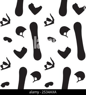 Vector seamless pattern of hand drawn snowboard equipment silhouette isolated on white background Stock Vector
