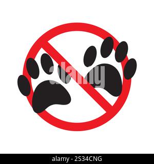 Vector flat dog cat paw foot print crossed in red circle isolated on white background Stock Vector
