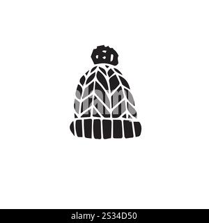 Vector hand drawn doodle sketch black winter hat isolated on white background Stock Vector