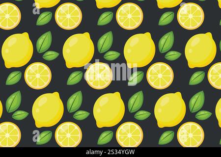 Lemons pattern. Vector illustration in flat style. Stock Vector
