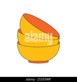Illustration bowl stack retro unique design Stock Vector