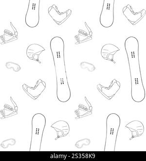 Vector seamless pattern of hand drawn doodle sketch snowboard equipment isolated on white background Stock Vector