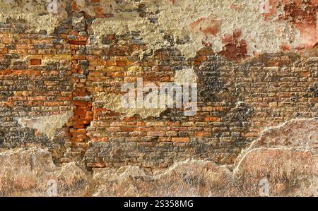 Old brick wall with red brick background, Concrete crack, vintage wall background Stock Photo