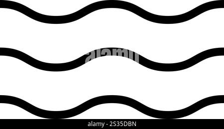 Waves icon. Water symbol. Undulated parallel horizontal black lines isolated on white background. Ocean, sea, river or lake sign. Air, wind or flow pictogram. Vector graphic illustration. Stock Vector