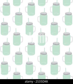 Vector seamless pattern of hand drawn doodle sketch mint colored smoothie jar cup isolated on white background Stock Vector