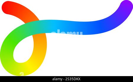 Rainbow colored curvy line with loop isolated on white background. Cool colorful squiggle. Multicolored organic doodle figure with gradient effect. Vector illustration. Stock Vector