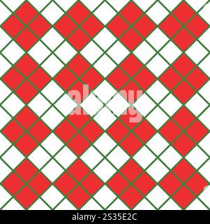 Vector seamless pattern of flat red and green squared plaid check isolated on white background Stock Vector