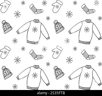 Vector seamless pattern of hand drawn doodle sketch winter clothes isolated on white background Stock Vector