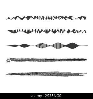Wavy line designs. Abstract decorative strokes. Textured line elements. Creative black lines. Stock Vector