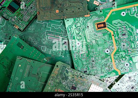 Tech background. Computer Motherboard with electrons. Computer circuit board with electrons. Electronic circuit board close up. Electronic computer Stock Photo