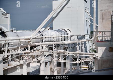 Tubular rotary furnace for lime processing and chimney Stock Photo