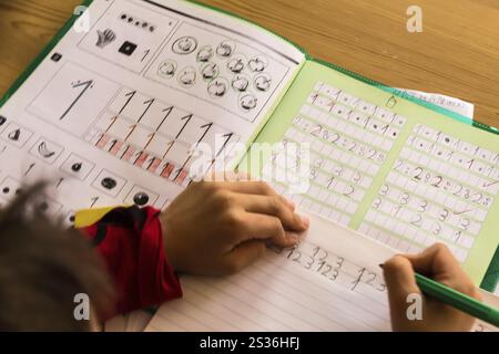 A pupil does his homework. Schoolwork is done. Austria Stock Photo
