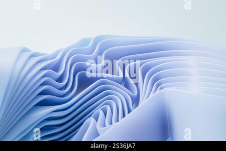 Flowing gradient blue curve ribbons background, 3d rendering. 3D illustration. Stock Photo