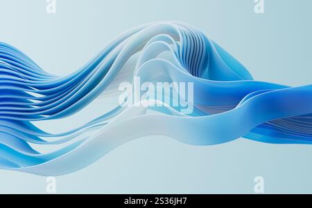 Flowing gradient blue curve ribbons background, 3d rendering. 3D illustration. Stock Photo