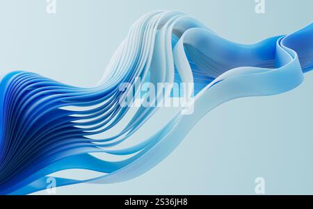 Flowing gradient blue curve ribbons background, 3d rendering. 3D illustration. Stock Photo