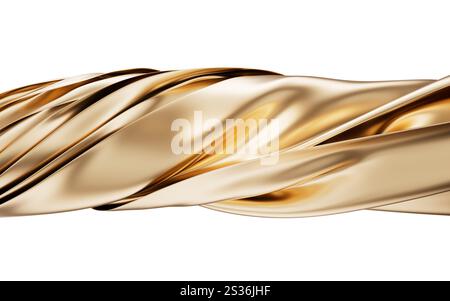 Flowing twisted golden cloth background, 3d rendering. 3D illustration. Stock Photo