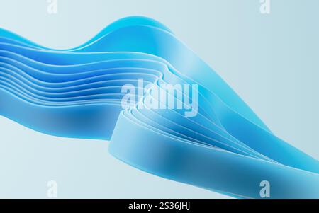 Flowing gradient blue curve ribbons background, 3d rendering. 3D illustration. Stock Photo