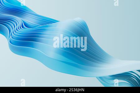 Flowing gradient blue curve ribbons background, 3d rendering. 3D illustration. Stock Photo