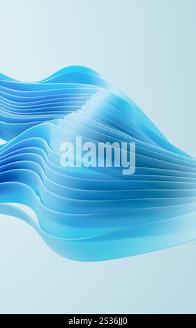 Flowing gradient blue curve ribbons background, 3d rendering. 3D illustration. Stock Photo