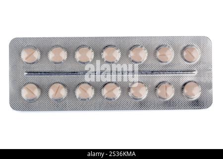 Tablets in blister pack, symbolic photo for medicine, medication and prescription obligation Austria Stock Photo