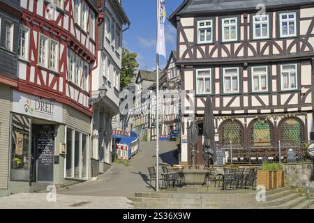 Half-timbered houses at Eisenmarkt, Old Town, Wetzlar, Hesse, Germany, Europe Stock Photo