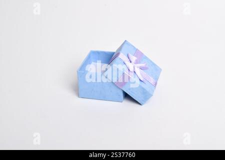 Ring box or gift box with ribbon isolated on white background. For couple gift Stock Photo