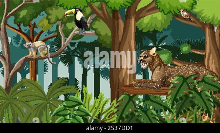 Vibrant wildlife thriving in a dense jungle habitat Stock Vector