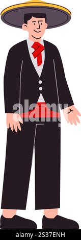Italian man wearing Italy formal cultural traditional dress attire heritage clothes hat headdress suit culture expressive face colorful character Stock Vector
