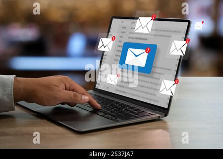 Businessmen using smartphones check New email notifications inbox Alert Stock Photo
