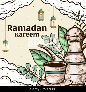 hand drawn illustration for celebrate ramadan kareem Stock Vector