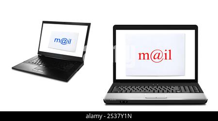 Laptops with mail envelope isolated on white background. Laptops with mail envelope Stock Photo
