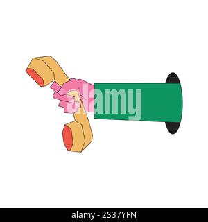 Illustration hand hold telephone old retro style Stock Vector