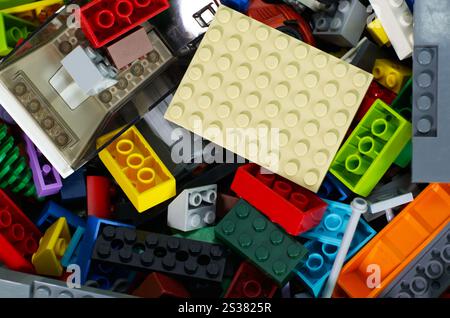 Colorful Assortment of Building Blocks Piled Together for Creative Play Stock Photo