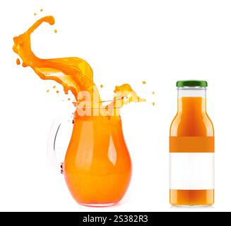 Orange juice splash isolated on white background Stock Photo - Alamy