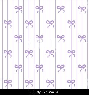 Lilac striped with bows. Seamless fabric design pattern Stock Vector