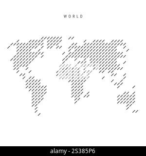 World map from pattern of black slanted parallel lines. Flat vector illustration isolated on white Stock Vector