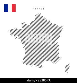 France map from pattern of black slanted parallel lines. Flat vector illustration isolated on white Stock Vector