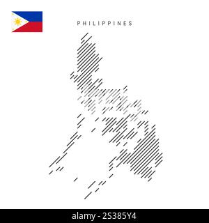 Philippines map from pattern of black slanted parallel lines. Flat vector illustration isolated on white Stock Vector
