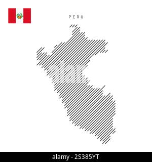 Peru map from pattern of black slanted parallel lines. Flat vector illustration isolated on white Stock Vector