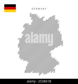 Germany map from pattern of black slanted parallel lines. Flat vector illustration isolated on white Stock Vector