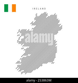 Ireland map from pattern of black slanted parallel lines. Flat vector illustration isolated on white Stock Vector