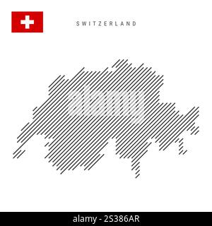 Switzerland map from pattern of black slanted parallel lines. Flat vector illustration isolated on white Stock Vector