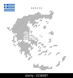 Greece map from pattern of black slanted parallel lines. Flat vector illustration isolated on white Stock Vector
