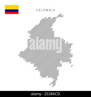 Colombia map from pattern of black slanted parallel lines. Flat vector illustration isolated on white Stock Vector