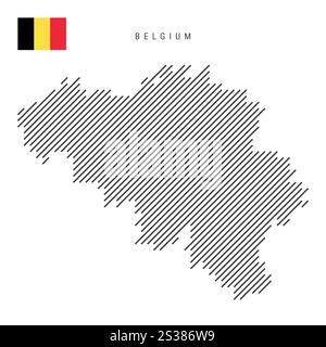 Belgium map from pattern of black slanted parallel lines. Flat vector illustration isolated on white Stock Vector