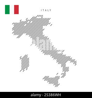 Italy map from pattern of black slanted parallel lines. Flat vector illustration isolated on white Stock Vector
